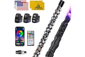 ZIMABLUE 2PC 4FT Whip Lights for Side by Side, App & Remote Control RGB Chasing Lighted Whips with 3 Switchs for ATV UTV Dune Buggy Truck,LED Whips Compatible with Polaris RZR Can-Am Maverick X3