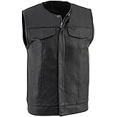 Milwaukee Leather LKM3711 Men's Black Leather Collarless Club Style Motorcycle Rider Vest w/Dual Front Closure