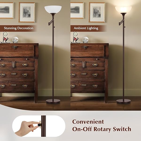 EJIAXIN FLOOR LAMPS FOR LIVING ROOM BRONZE, 71″ TALL STANDING LAMP WITH GLASS SHADE, VINTAGE FLOOR LAMP WITH 350°ADJUSTABLE SWING ARM LAMP, POLE LAMP FOR BEDROOM, LIVING ROOM, OFFICE, BULBS INCLUDED