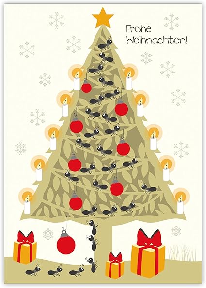 Jolie Carte De Noel Avec Arbre De Noel Et Les Fourmis Comme Arbre Chaine Joyeux Noel 10 Grusskarten Amazon Fr Fournitures De Bureau
