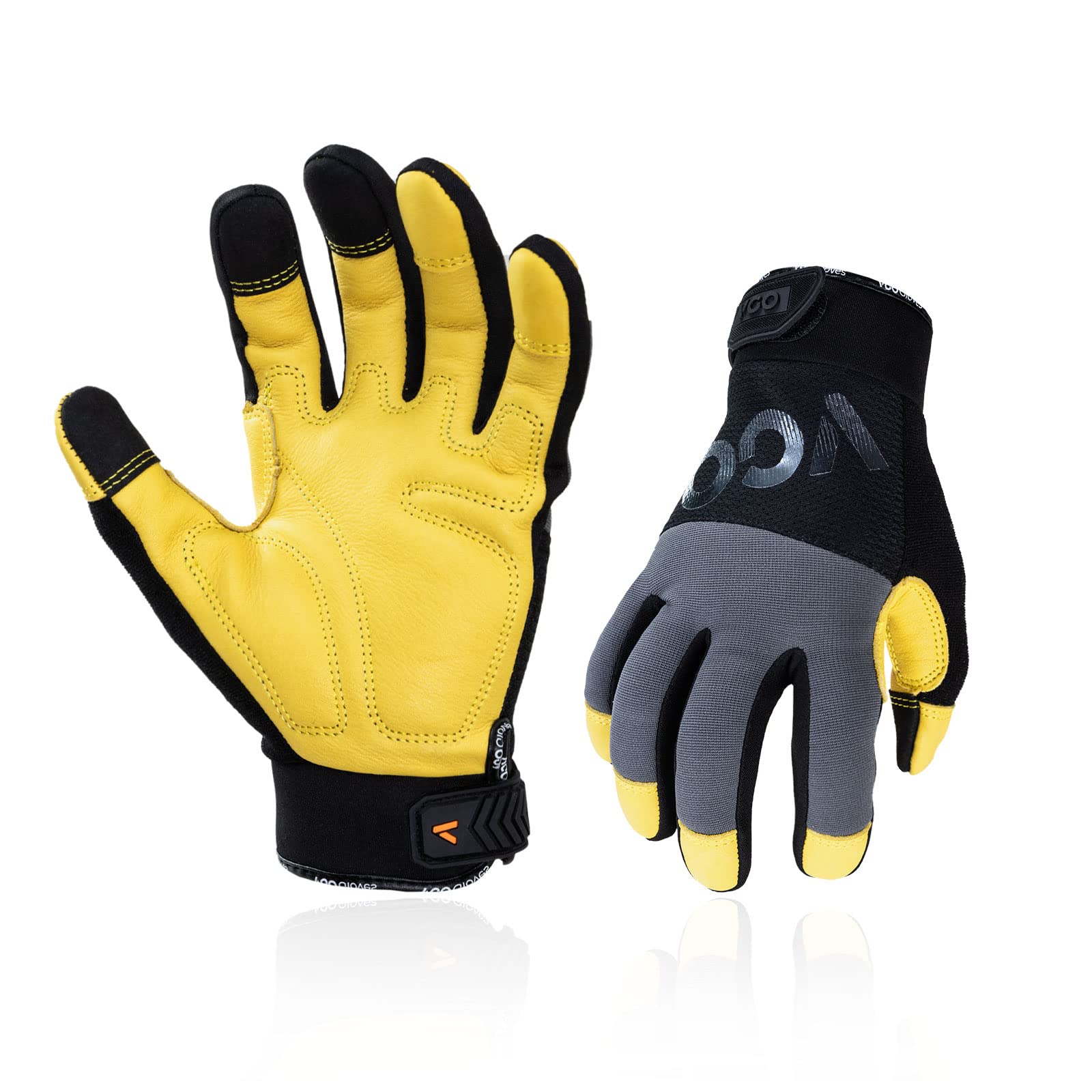 Vgo... Work Gloves Anti Vibration in Cowhide Touchscreen, Mechanics Gloves Multi-purpose Light&Medium Duty, 1 pair(Gray,CA7723)