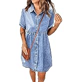 LOOKUB Women's Denim Dress for Women Cute Blue Babydoll Denim Shirt Dress Denim Dress with Pockets