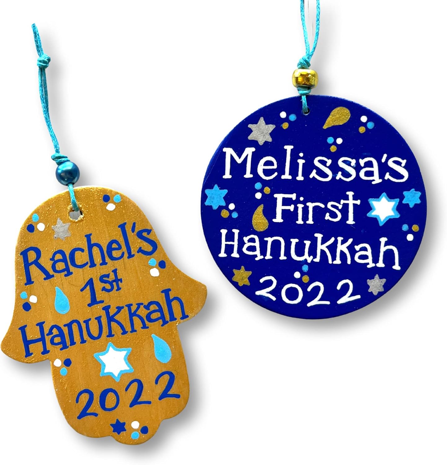 Paintings - Personalized Hanukkah Ornament, Hamsa, Custom Chanukah Decor, 1st Birthday Jewish Baby Naming Gift
