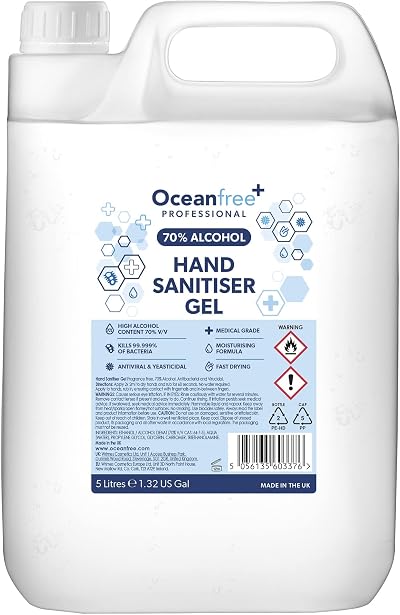 Ocean Free 70% Alcohol Hand Sanitiser Gel 5L UK Made Surgical Grade