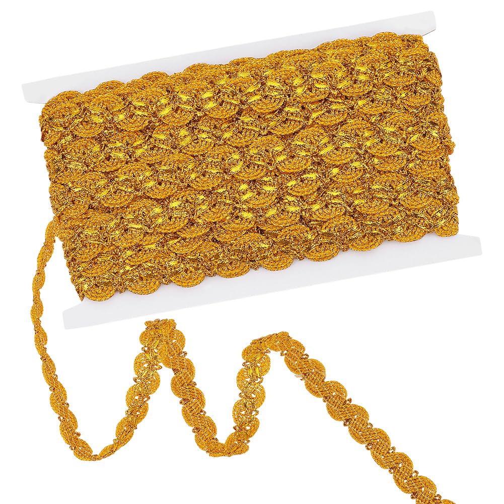 HOBBIESAY 20 Yards Metallic Braid Trim 0.87 Inch Bright Gold Lace Trim Wave Pattern Decorative Trims Ribbon for Sewing Curtain Holdbacks Lampshades Wrapping Home Decor