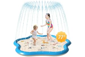 JONYJ Splash Pad, 77" Sprinkler for Kids and Toddlers, Fun Backyard Sprinkler & Splash Play Mat for Learning, Outdoor Swimming Pool Inflatable Water Toys for 3-12 Age Girls Boys (Blue)