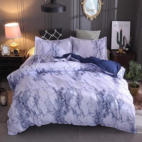 choicehot Blau Marmor Bettwäsche-Set, Super Weiche Mikrofaser Bettwäsche, Modern einfach Stil Elegantes Bettbezüge-Set mit Reißverschluss, 1 Bettbezug (200x200cm) + 2 Kissenbezug (70x50cm)