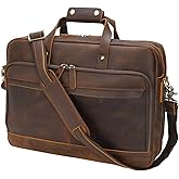 Masa Kawa Leather Briefcase for Men 17/15.6" Laptop Crossbody Shoulder Messenger Bag Business Travel Work Attache Case