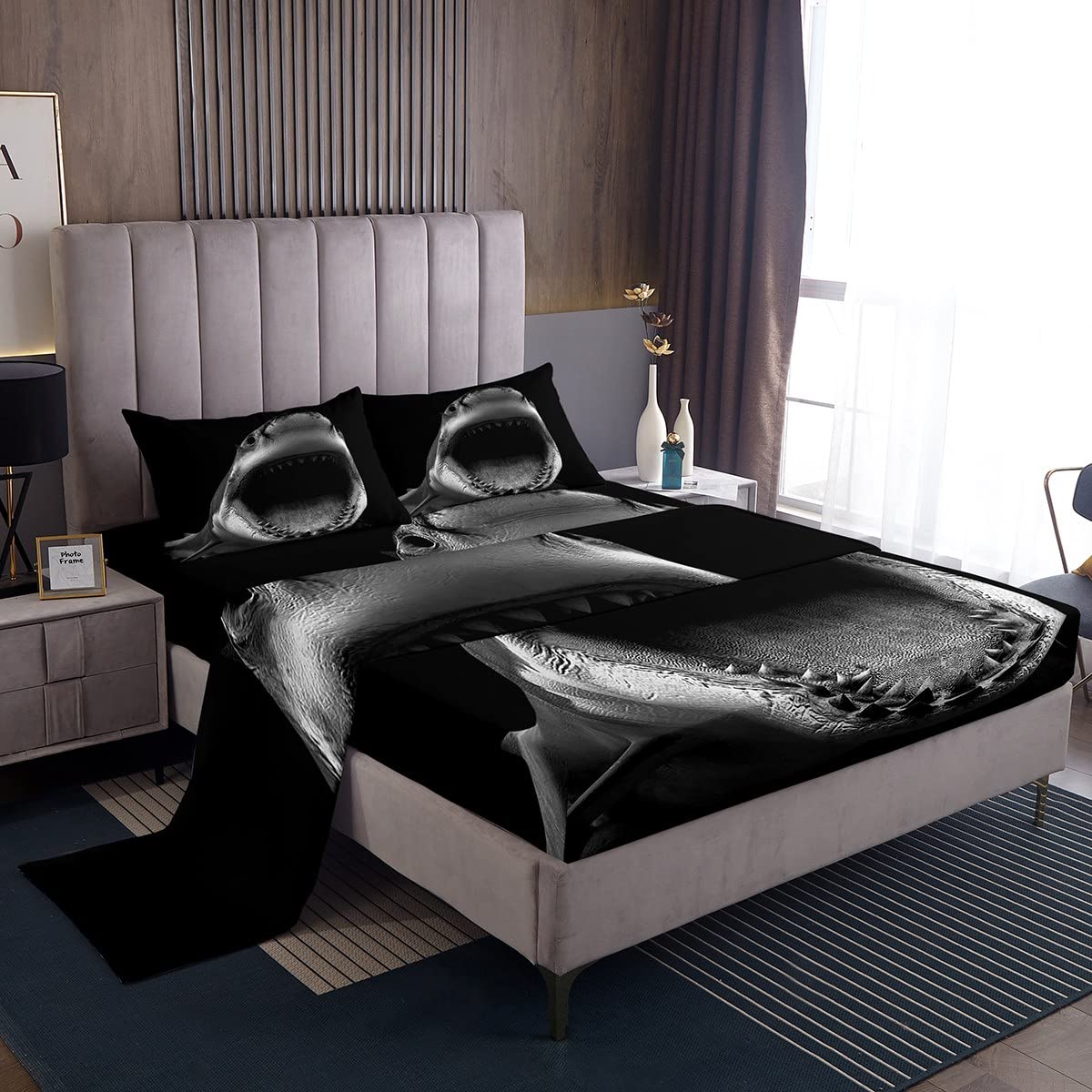 Loussiesd Shark Bed Set Ocean Bed Sheets for Kids Boys Girls Ocean Marine Sheet Set Creature Sealife Bedding Sheets Black 1 Bed Sheets Single Size