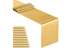 YUHX Pack of 10 Satin Table Runner 12 x 108 Inches Long,Gold Table Runners for Wedding, Birthday Parties, Banquets Decorations（Gold,10 Pack）