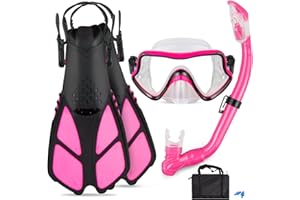 AosDero Kids Snorkeling Set - Adjustable Flippers + Panoramic Snorkel Mask + Dry Snorkel Tube + Travel Bags - Suitable for Kids & Juniors, Age 5-14