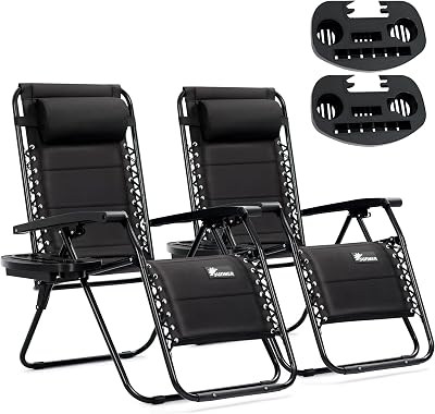 SUNMER Sun Lounger Padded Garden Chairs Set of 2 Zero Gravity Adjustable 30-90°