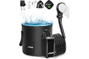 WADEO Portable Shower for Camping, Outdoor Electric Shower Rechargeable Pump with 20L Collapsible Bucket, Camping Shower Head Nozzle for Camping, Hiking, Traveling, Washing