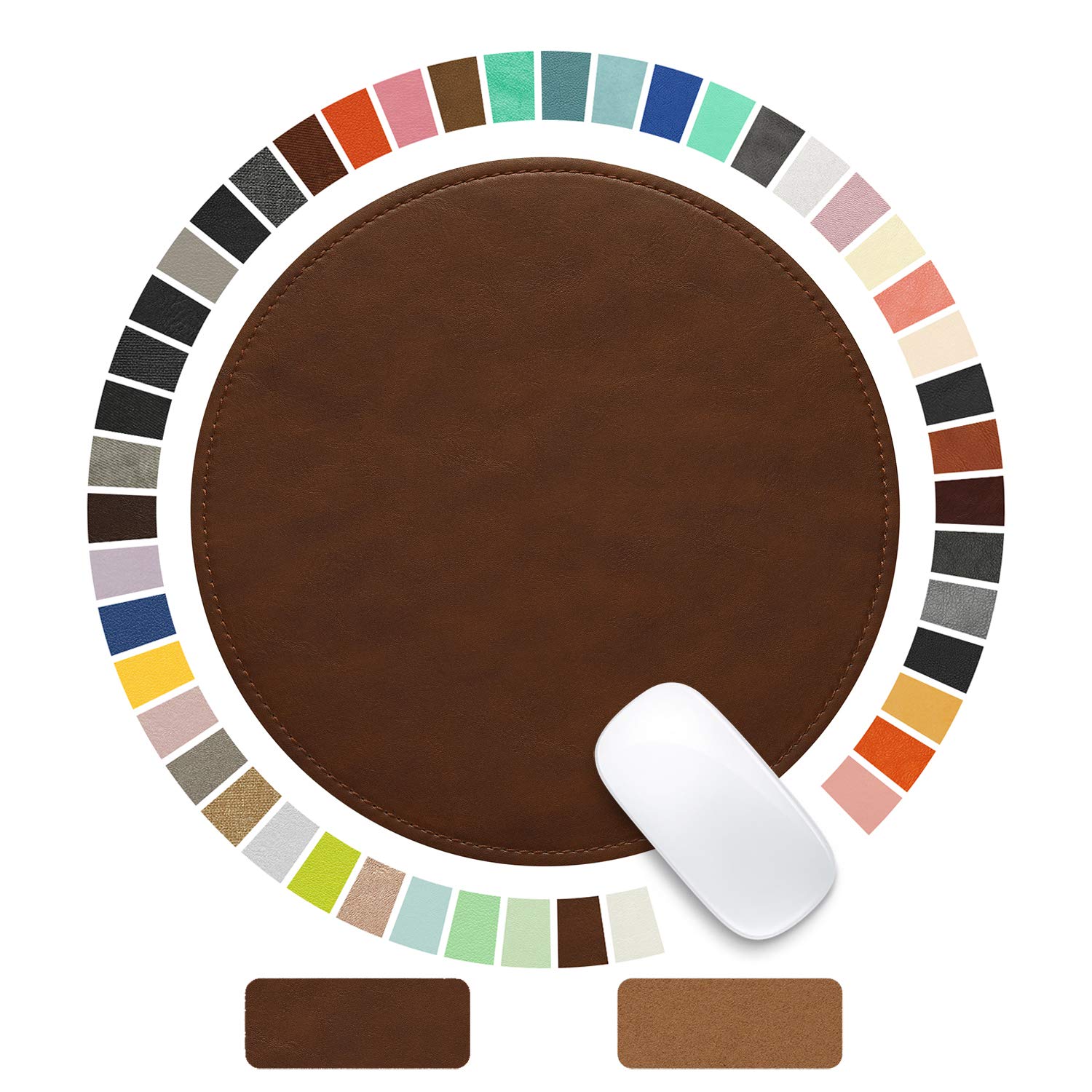 Photo 1 of PU Leather Mouse Pad with Stitched Edge, Micro-Fiber Base, Non-Slip Waterproof for Computers, Laptop - Round 9 x 9 Inch (Dark Caramel Brown)