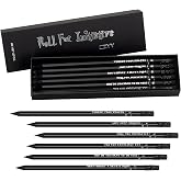 CZYY DND Pencil Set, 12 Hexagon 2HB Gaming Pencils with RPG Slogans | Roll the Pencil as a D6, Silver Foil RPG Phrases, Eraser Tips, Gift Box Packaging, For Game Masters &amp; RPG Players