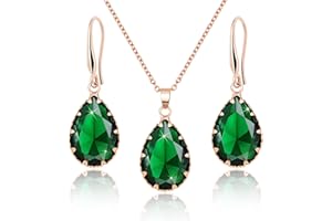 Linawe Crystal Jewelry Sets for Women, Diamond Pendant Necklace, Rhinestone Drop Dangle Earrings, Matching Wedding Jewelry, Birthstone Cubic Zirconia, 14K Gold/Rose Gold/Silver Tones