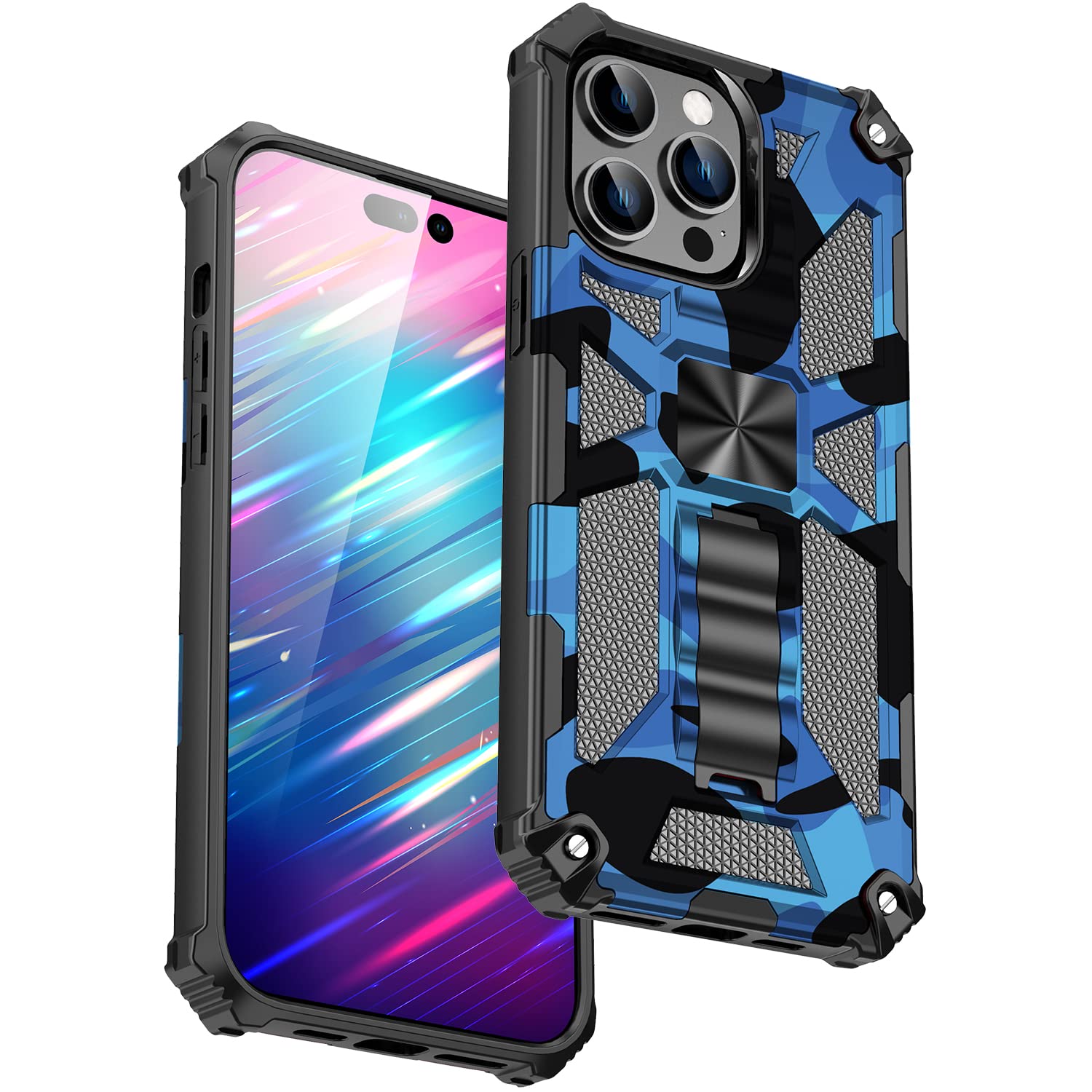 Sawiqpd iPhone 14 Pro 5G Case (2022) 6.1 Inch, Camouflage Design Military Grade Drop Protective Cover Soft TPU Hard PC Tough Armor Shockproof Phone Case for iPhone 14 Pro 5G with Kickstand£¬ Blue