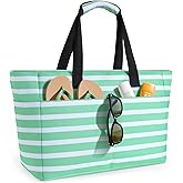 ISEYOU Extra Large Beach Bag Waterproof Beach Totes Bags for Women, Lightweight Foldable Pool Bag with Zipper Wet Compartment