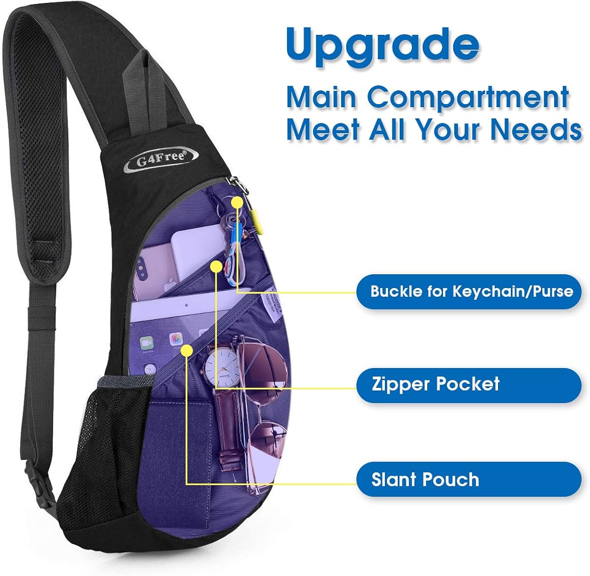 G4Free Sling Bags Men Shoulder Backpack Small Cross Body Chest Sling Backpack (Black) : Clothing