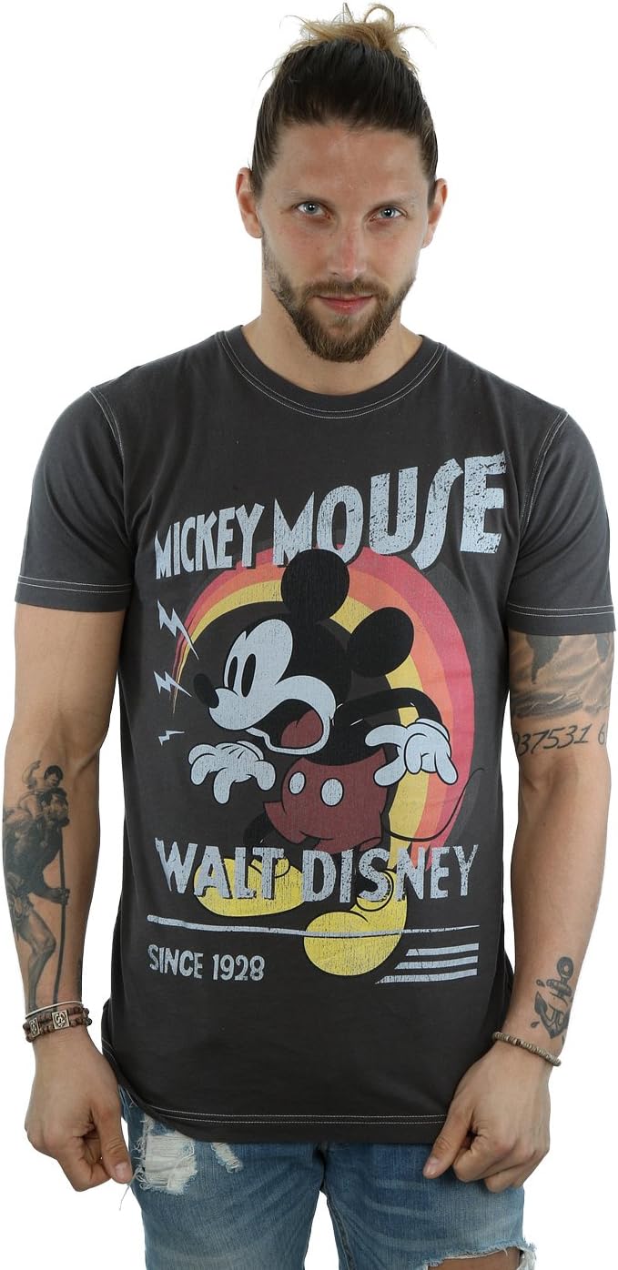 Aftershow Men's Mickey Mouse Retro Shout T-Shirt Medium Vintage Charcoal