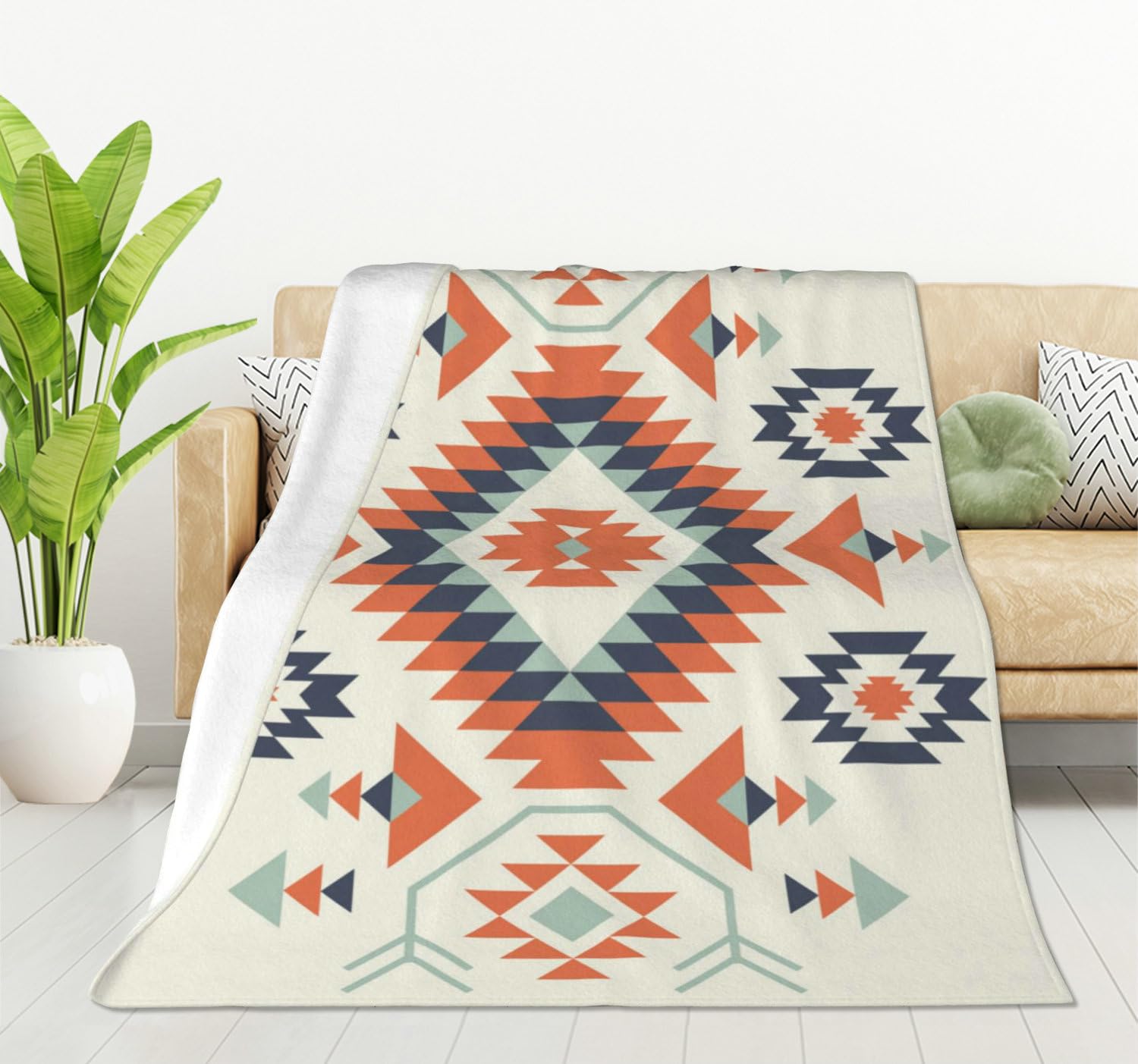 HGOD DESIGNS Ethnic Pattern Blanket Graphic Cute Tribe Traditional Geometric Art Throw Blanket Decor Cozy Warm for Home Bedroom Sofa Office red blue white 100x130cm