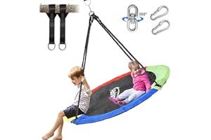 Hishine 43" Saucer Tree Swing for Kids, 360° Rotate Waterproof Flying Saucer Swing with Swivel, Hanging Straps, Adjustable Ropes, Round Mat Spinner Swing for Tree/Swing Set (4 Colors)