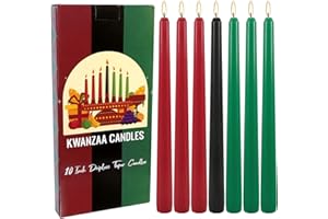 KNEEIFE Kwanzaa Taper Candles, 3 Red,3 Green and 1 Black, 10 Inch Smokeless and Dripless Tall Candlestick, 8-8.5 Hour Long Burning time,African Holiday Mishumbaa Saba
