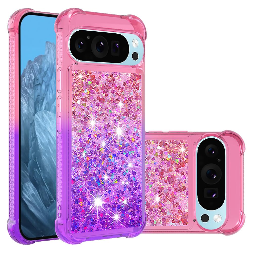 QIWEIQING Glitter Case Compatible for Google Pixel 9 Pro XL, Pink Purple YBJ