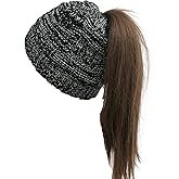 Womens Ponytail Beanie Hat with Button for Mask,Criss Cross Winter High Messy Bun Beanie Hat with Ponytail Hole…