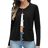 Rapbin Women's Lightweight Button Down Cardigan Sweater with Pockets Long Sleeve Crew Neck Open Front Casual Outfits