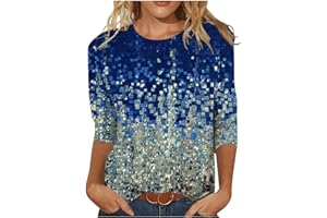 Aricy Womens Tops Long 3/4 Sleeve Crewneck Cute Shirt Summer Casual Floral Printed Trendy Three Quarter Length T Shirt Blouse