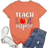 Ascrazy Womens Teacher Shirt Teach Love Inspire T-Shirt Teacher Life Tee Tops