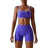 ABOCIW Workout Sets for Women 2 Piece Twist Front Halter Sports Bras High Waist Biker Shorts Exercise Gym Yoga Outfit