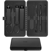 OFIDUS Men Nail Grooming Kit 8 Pcs, Precision Nail Clipper for Men, Black | Stainless Steel Manicure Set Men with Nail Clippers, Nail File, Tweezers, Scissors, Cuticle Pusher, Travel Case