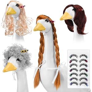 Yumoin 15 Pcs Porch Goose Wigs with Hair Clips and Eyelashes Set | Porch Goose Outfit Eyelash Cute Braid Wig Geese Accessorie