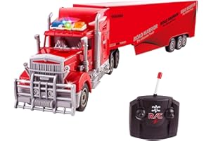 Vokodo RC Semi Truck and Trailer 23" with Lights Electric Hauler Remote Control Kids Big Rig Toy Carrier Van Transport Vehicle Ready to Run Semi-Truck Cargo Car Great Gift for Children Boys Girls Red