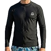 SwimZip Men's Long Sleeve Zipper Rash Guard Swim Shirt w/ UPF 50+ Sun Protection