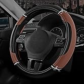 Road Comforts Leather Steering Wheel Cover - Made with PVC Leather - Anti-Slip, Universal Fit 14 1/2 inches to 15 inches - Brown