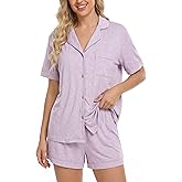 lulukaka Bamboo Rayon Pajama Sets for Women, 2 Piece Short Sleeve Button Down Pjs, Soft Summer Cooling Sleepwear