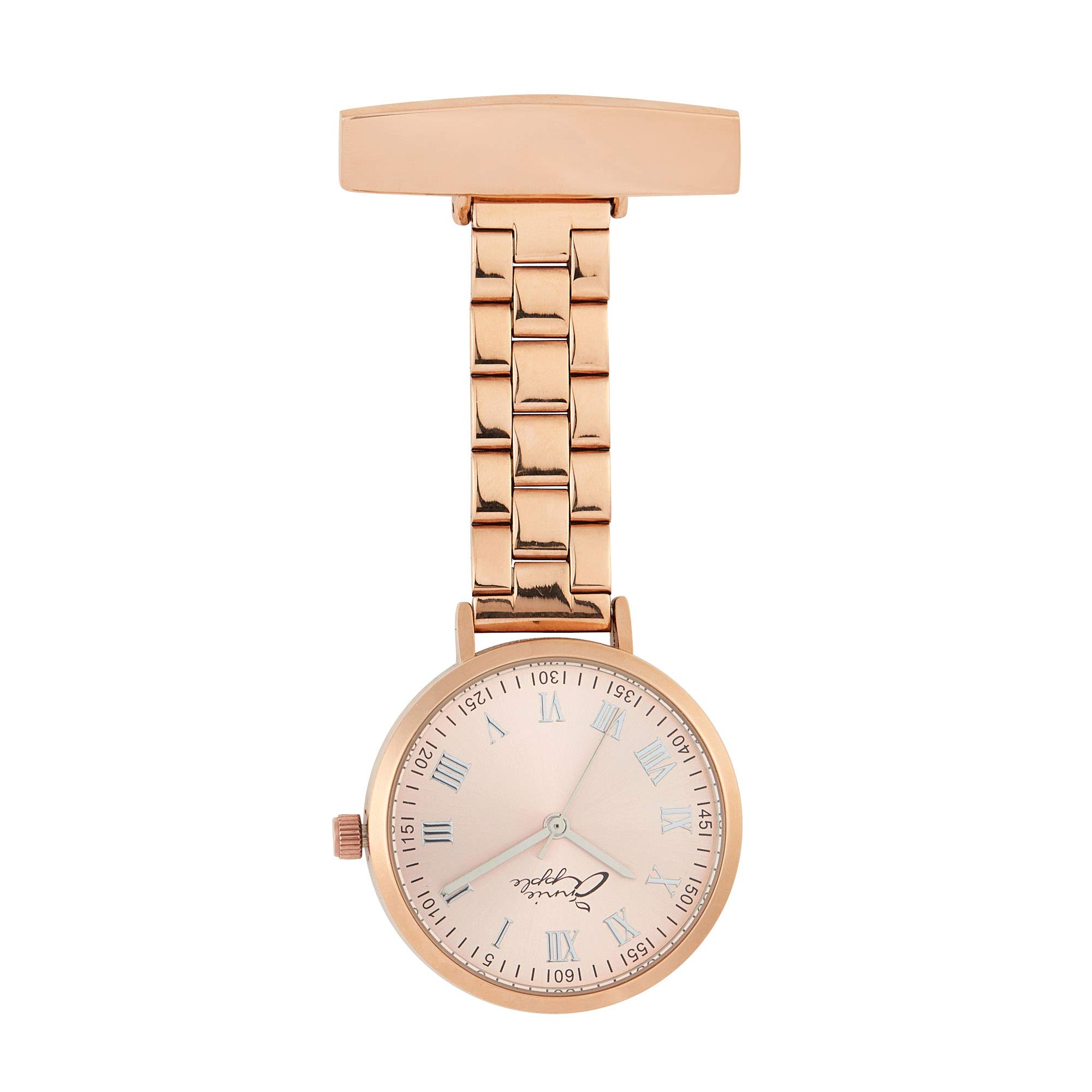 Annie Apple Rose Gold Nurse Fob Watch – Link Bracelet Pocket Watch for Nurses, Hairdressers & Beauticians