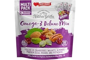 Nature's Garden Omega 3 Deluxe Mix - Trail Mix Nuts, Heart Healthy, Gluten Free, Cholesterol Free, Sodium Free, No Artificial Ingredients - 1.2 oz Bags (24 Individual Servings)