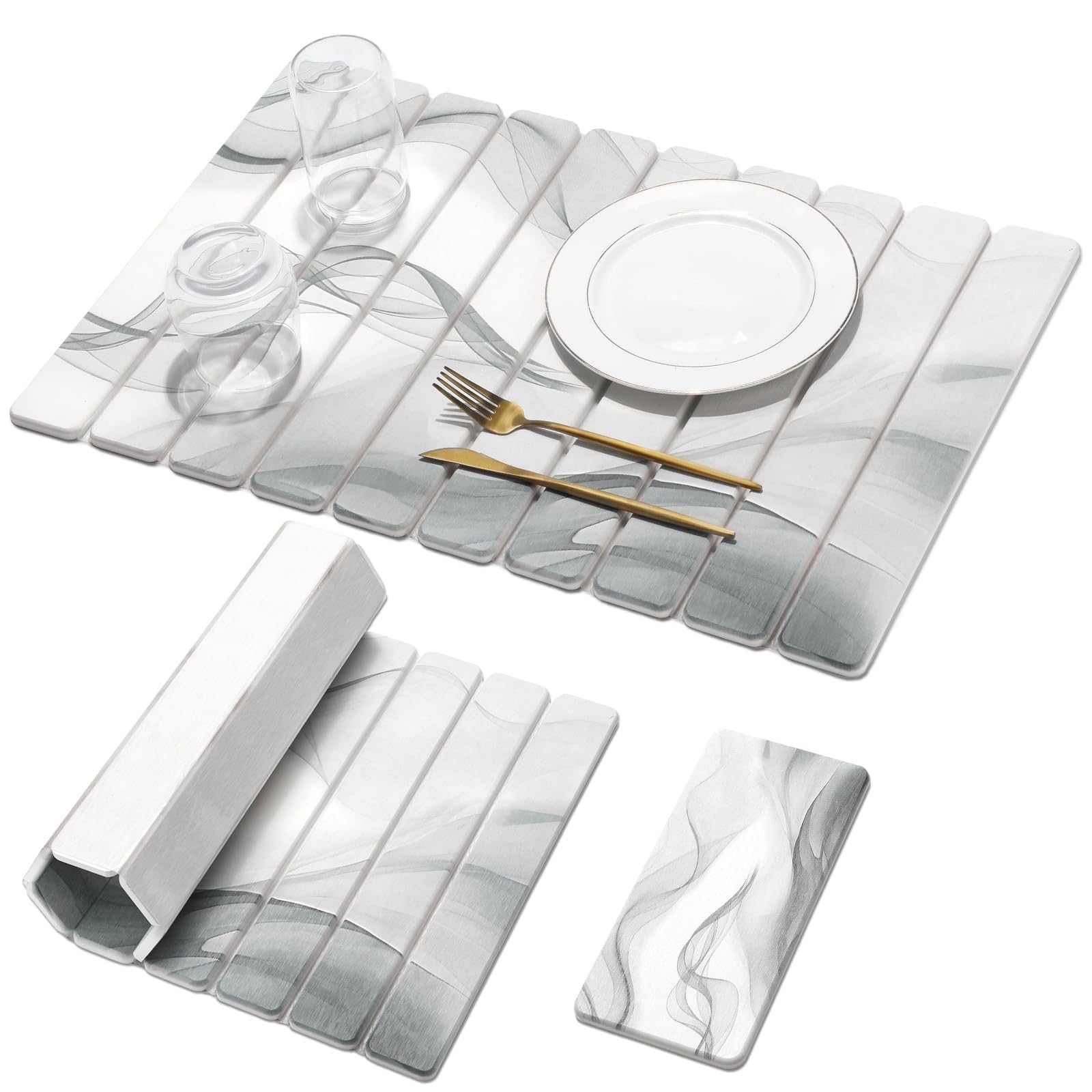 Photo 1 of 2 PCS Large Stone Dish Drying Mat for Kitchen Counter,Quick Dry Stone Dishes Mats,Marbled Water Absorbing Diatomaceous Earth Drying Pad for Countertop Bottles Utensils Cups?Black White 24"×16"&8"x4"?