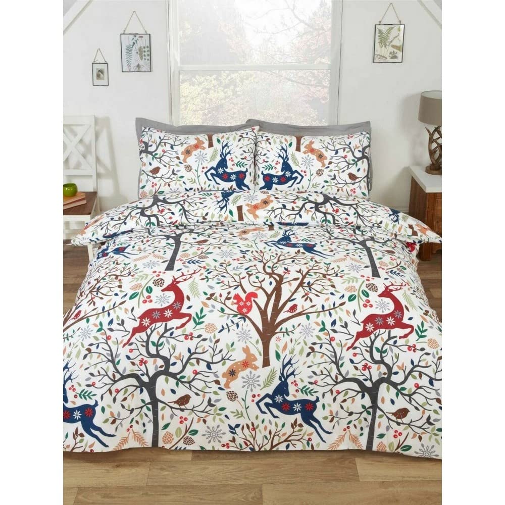Rapport Tatton King Size Duvet Cover Reversible Bed Set Winter Festive Multi, Cotton, 124025830