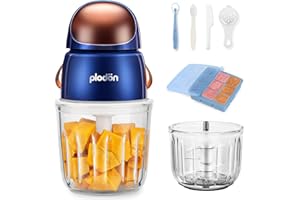 Plodon Baby Food Maker Mini Cute and Small Food Processor Puree Blender Grinder Chopper with 2 Glass Bowls(0.6L+0.3L) 8 Blades Electric (Without Battery) -2 Bowls
