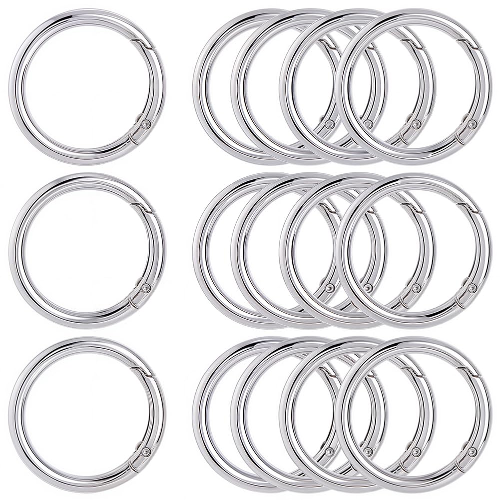 SOFPLATE 1 Box 10Pcs 40MM Silver Spring O Rings Round Carabiner Clip Snap Hook Zinc Alloy Trigger Key Ring Clips Metal Round Gate O Ring Buckles for DIY Keychains Purses Handbags Dog Leashes Crafts