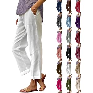 ZGTWHZY Linen Pants Women Petite Ankle Length 2026 Summer Lightweight Straight Leg Beach Cropped Trousers with Pockets