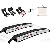 Abahub Soft Roof Rack Pads with 2 Tie Down Straps, 2 Tie Down Ropes, 2 Hood Loops and Storage Bag, for Surfboard, Kayak, Canoe, Heavy Duty Universal Car Roof Racks System