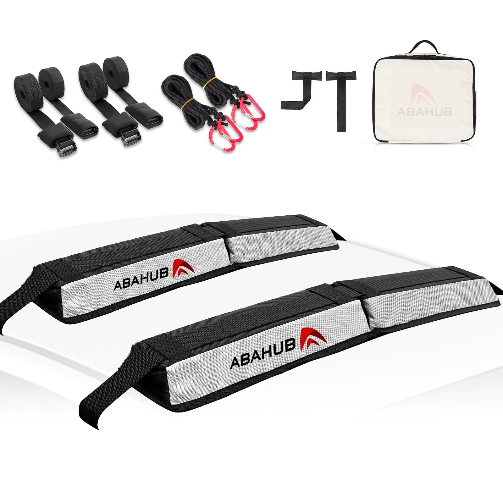 Photo 1 of Abahub Soft Roof Rack Pads for Surfboard, SUP, Kayak, Canoe, Heavy Duty Universal Car Roof Racks System for Padle Boards, with 2 Tie Down Straps, 2 Tie Down Ropes, 2 Hood Loops and Storage Bag