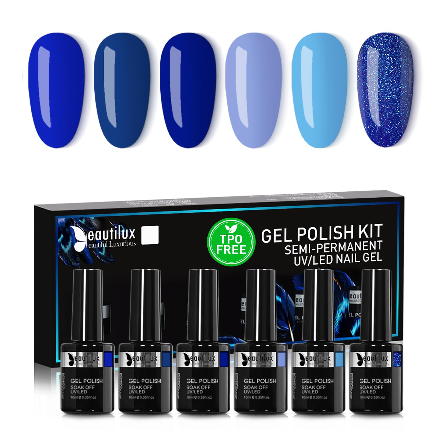 Beautilux Gel Nail Polish Set (6x10ml) - HEMA & TPO Free, Professional Quality for Salon or Home Use, Long-Lasting Gel Polish