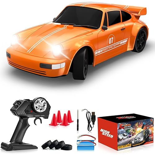 EversaleT RC Drift Car Remote Control Car 2.4GHz 1/24 4WD 15KM/H High Speed Racing Sport with LED Lights Drifting Tire Racing Sport Toy for Adults Boys Girls Kids Gift 2Pcs Rechargeable Batteries